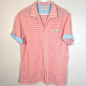 Scotch & Soda Aloha Spirit Organic Cotton Shirt Mens L Orange Blue Casual Beach